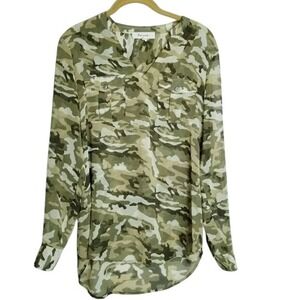 Two By Vince Camuto Sheer‎ Camouflage Long Sleeve Button Up Shirt Relaxed Fit XS